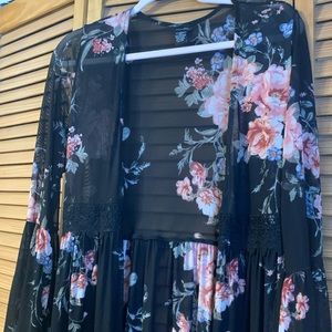 Floral Lace Trim Duster Cardigan